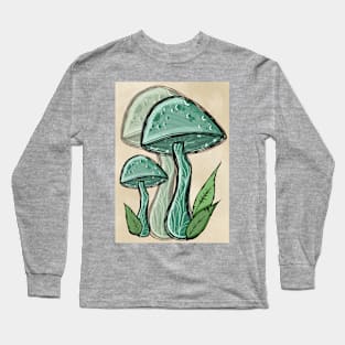 Green Wild Mushroom, Vintage Portrait Style Long Sleeve T-Shirt